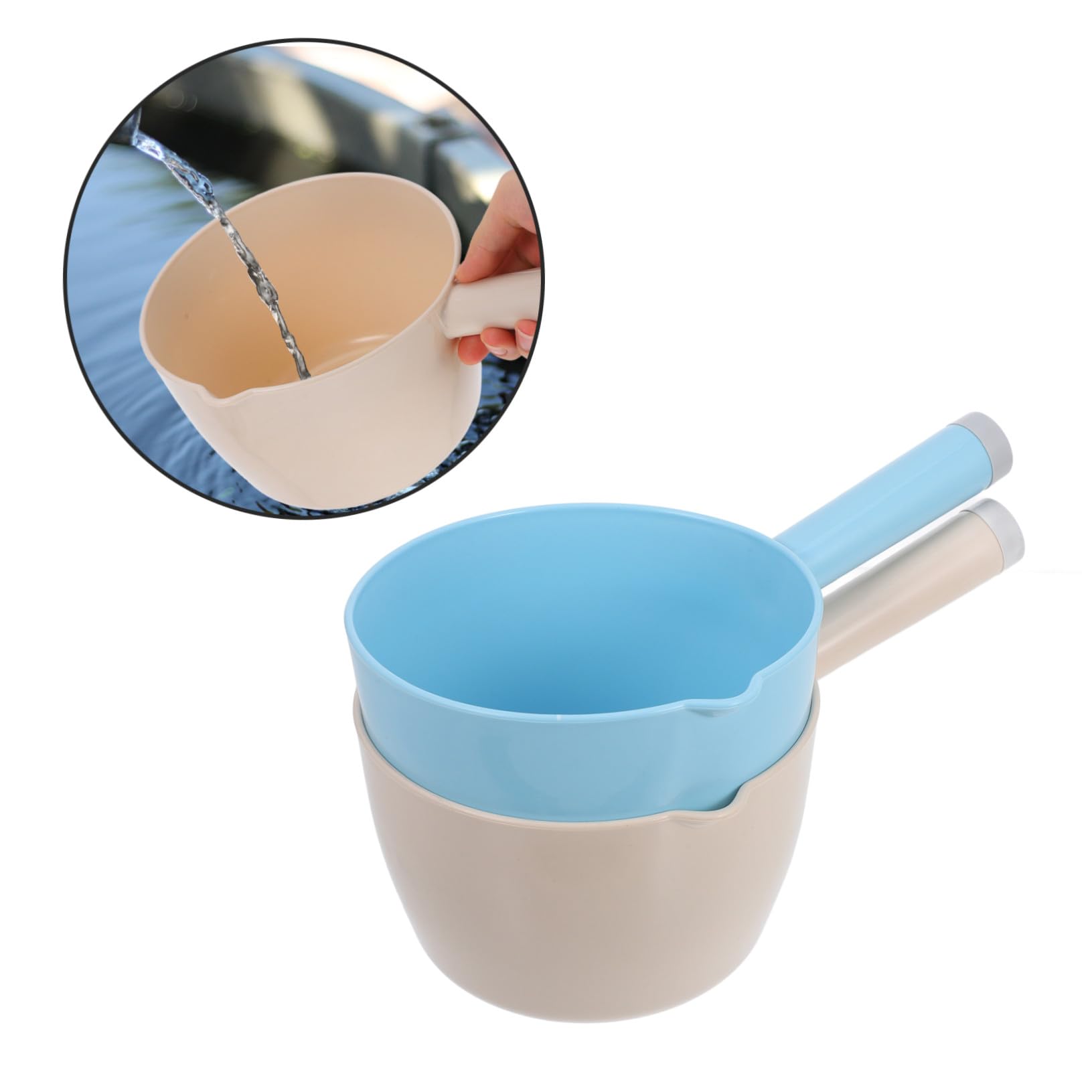 UKCOCO Cucharón para Agua de Cocina Pequeño 2 Piezas Plástico Resistente Azul y Beige Ergonómico para Hogar Jardín y Uso Diario