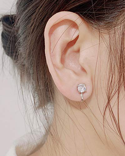 SELOVO Prong Setting 6mm Round Cubic Zirconia Clip on Stud Earrings Silver Tone2
