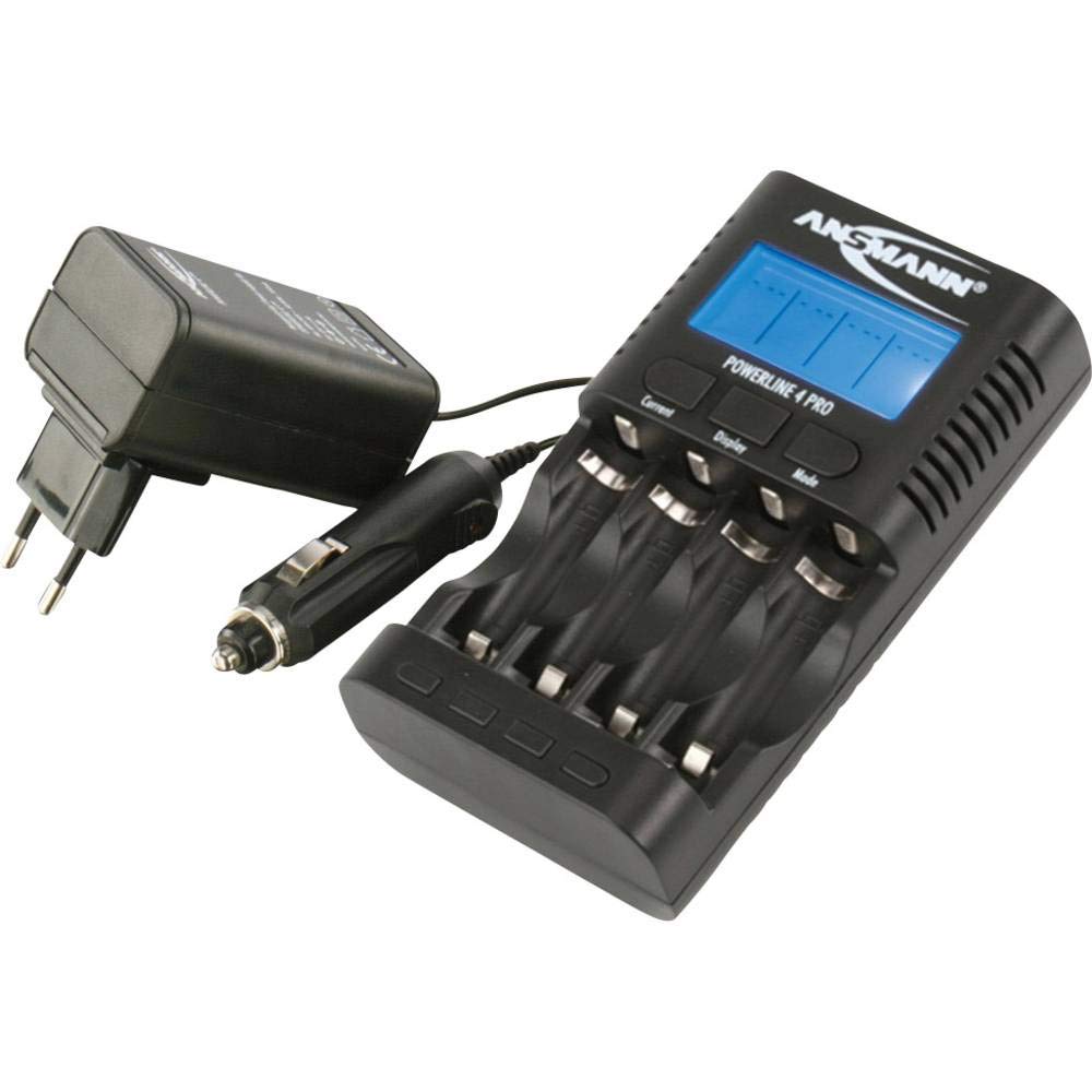 ANSMANN Chargeur Powerline 4 Pro Station de charge multifonctionnelle pour 1 à 4 accus NiMH/NiCd-AA ou AAA permet de charger des appareils via le port USB du chargeur