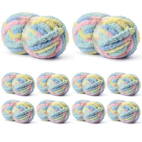 Image of 10 Pack Jumbo Chunky Yarn for Hand Knitting, Fluffy Variegated Chunky Chenille Yarn for Crocheting, 240yds /70.5oz Super Bulky Soft Crochet Baby Blanket Yarn(Candyfloss)