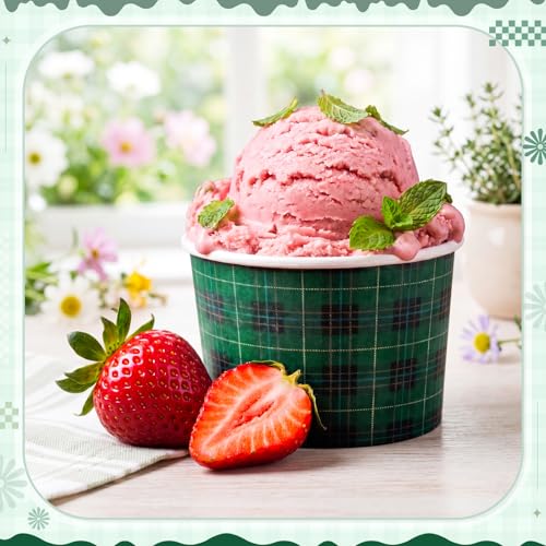 Image of Zopeal 50 Count Green and Black Checkered Ice Cream Cups 9 oz Race Car | Disposable Dessert Bowls, Paper Ice Cream Bowls, Birthday Party Supplies, Snack Cups Sundae Picnic Yogurt Bowls for Food
