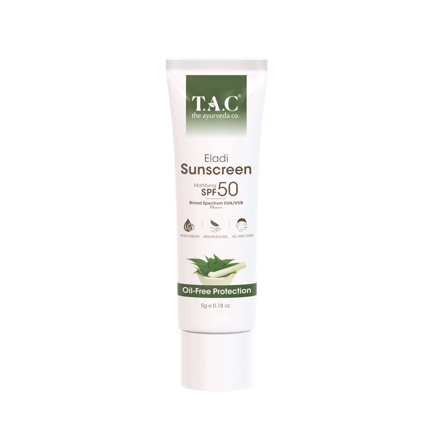 TAC - The Ayurveda Co.T.A.C Eladi Sunscreen, Matifying SPF 50 & PA+++, UVA & UVB Rays Protection, Sunscreen for Indian Summer Conditions, for Women & Men (5g)