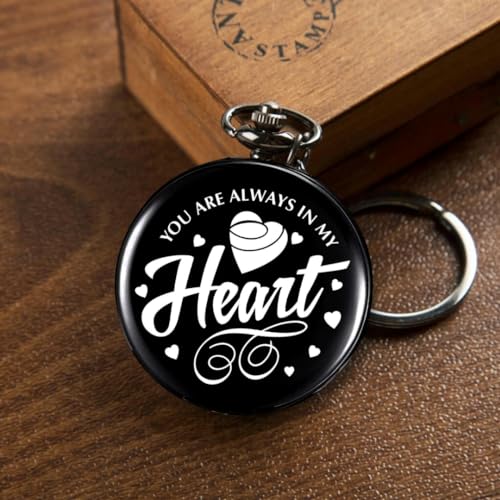 Image of Vintage Gandhi Style Pocket Watch with Engraved Designs & Messages Royal Black Analog for Men Women & Kids Includes Key Ring for car or Bike Keys Ideal Gift
