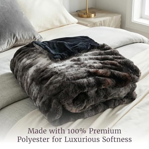Image of Lavish Home Jacquard Faux Fur Throw 60 x80 Black