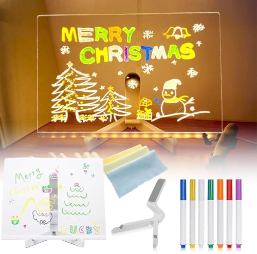 Kivvy Magic Board, Kivvy - Magicboard, Magic Drawing Board, Creative Magic Board, Illuminated Acrylic Notepad with Adjustable Stand and 7 Pens, for Office School and Home Use (15 * 15cm/5.9 * 5.9in)
