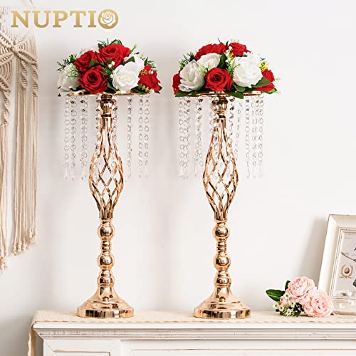 Image of NUPTIO Flower Balls Centerpieces for Wedding Tables, Red & White Roses