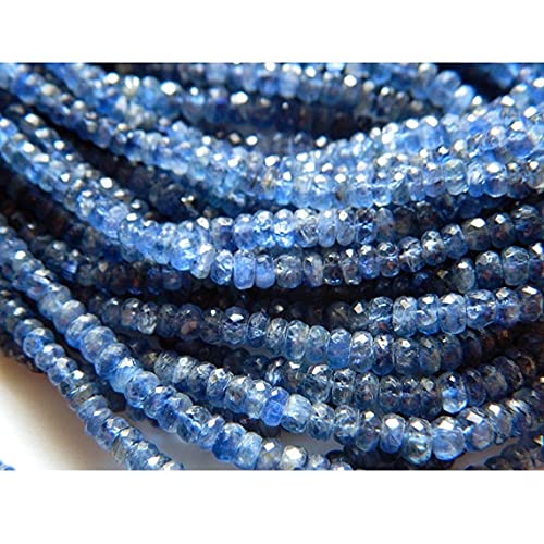 LKBEADS 5 nitek naturalnych niebieskich koralików cyjanitowych, fasetowane koraliki rondelle, fasetowany cyjanit, 3 mm do 6 mm każdy, 40 cm
