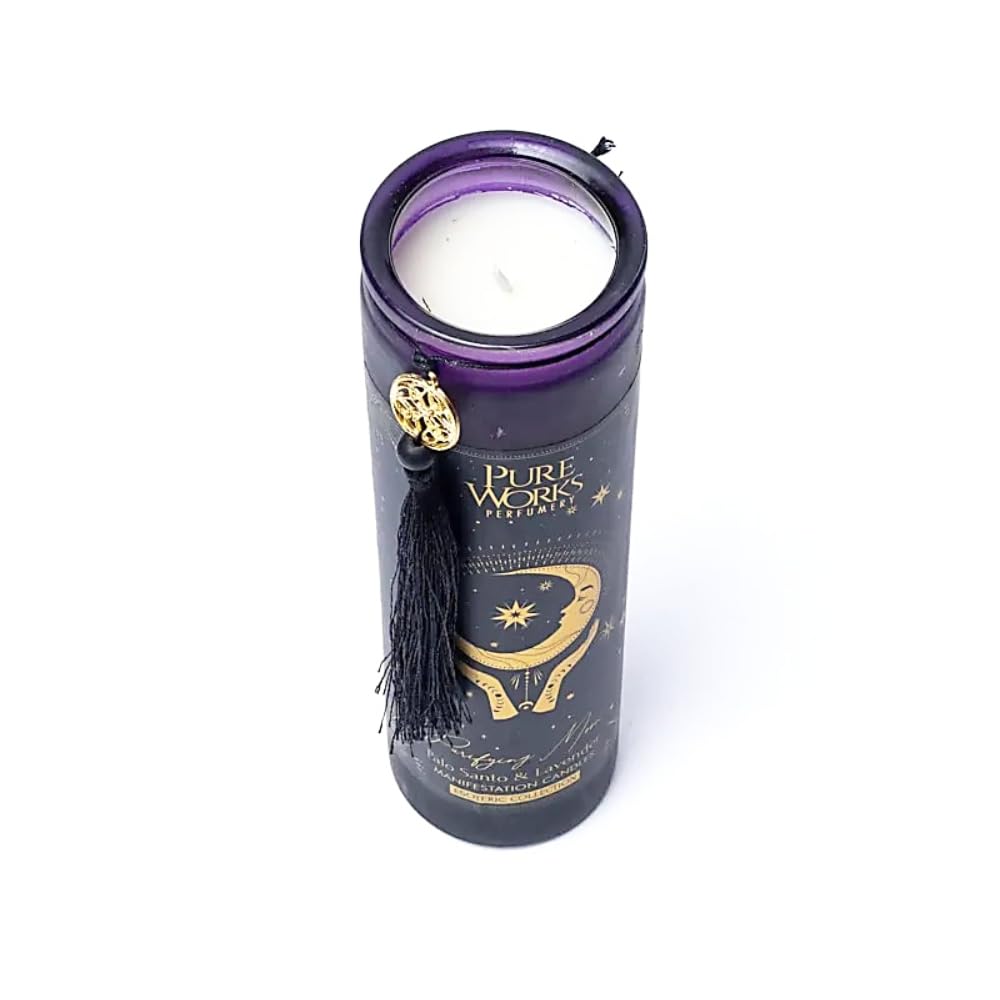 Bougie en cristal de manifestation rituelle de lune purifiante - Palo Santo & Lavande, 80H