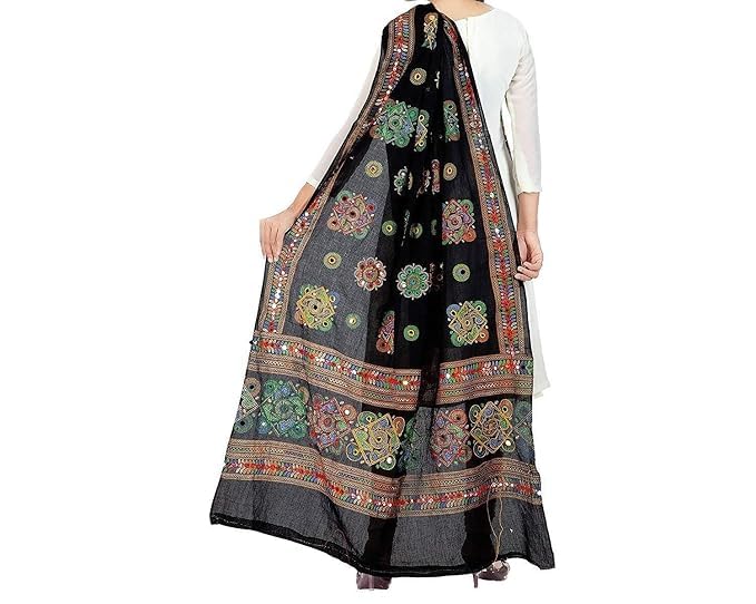 Gujarati Kutch Style Mirror Work Cotton Dupatta (Pack of 2)
