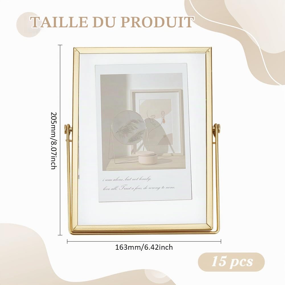15 cadre Flottant Doré Cadre Photo Rectangulaire en Verre Double de 20x16cm Affichage Flottant pour Anniversaire Mariage Ou Décoration de Bureau à Domicile
