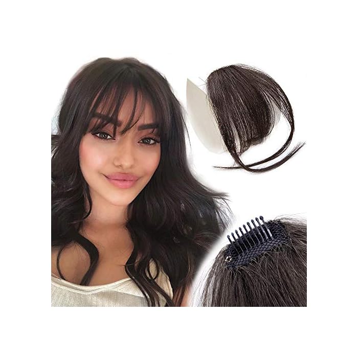 Buy ENTRANCED STYLES Clip in Bangs Real Human Hair Wispy Bangs Dark