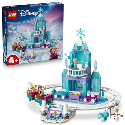 LEGO | Disney Frozen Elsas Ice Castle & Snow Ride Adventure Toy - incl. Anna & Elsa Mini Dolls Olaf Figure Train Track & Snow Carts - Gift for 4+ Year Old Girls - 43281