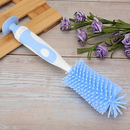 Pongnas Limpiador de Taza de Biberón de Leche para bebé, Silicona, Limpieza de 360 ​​grados, Azul para Biberón
