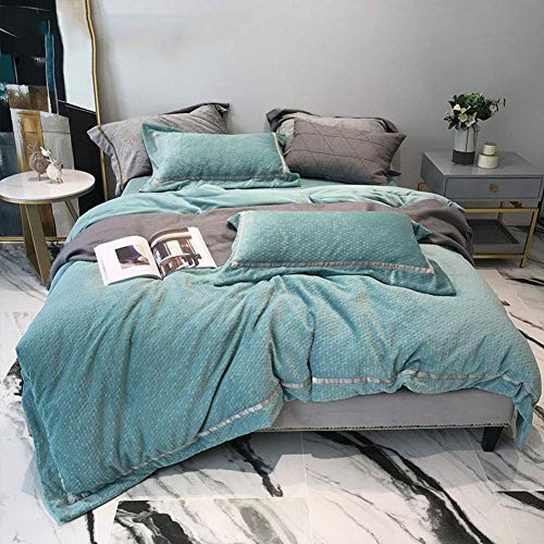 VIROYA Ensemble de literie en Flanelle 6d Ensemble de Housse de Couette de Style Nordique 4 pièces, Housse de Couette de Couleur Unie Stilvoll Moderne et Chaude pour Enfants-Vert 5ft (150cm) Good