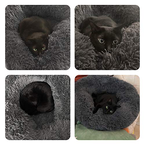 Almofada de cama de animal de estimação,Funien Cama de pelúcia para gatos Almofada redonda calmante