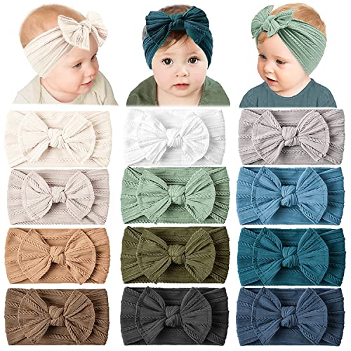 Image of Prohouse 12 Pack Baby Nylon Headbands Hairbands Hair Bow Elastics Handmade Hair Accessories for Baby Girls Newborn Infant Toddlers Kids(Dark Blue)