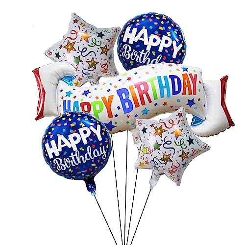 Birthday Decoration Set Colorful Happy Birthday Banner Balloon,Star and Circle Mylar Foil Balloon for Birthday Decorations and Party Supplies 5PCS