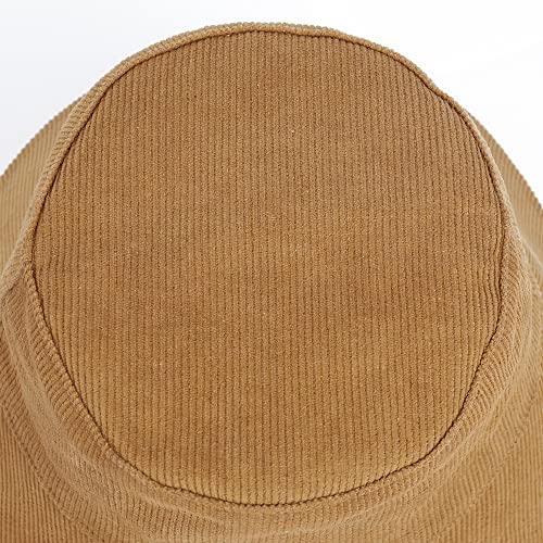 Docila Trendy Corduroy Hats For Women Solid Color Two Side Comfy Lamb Wool Bucket Caps Breathable Fall Winter Outdoor Uv Sun Protection Fisherman Caps (Caramel) #TOP6