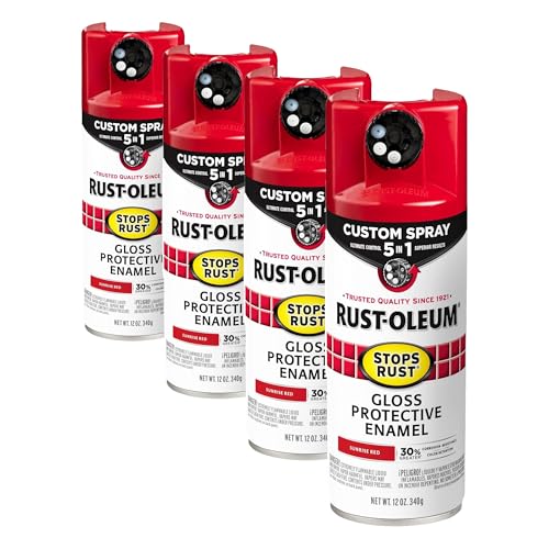 Image of Rust-Oleum 376899 Stops Rust Custom Spray 5-in-1 Spray Paint, 12 oz, Gloss Sunrise Red (Pack of 4)