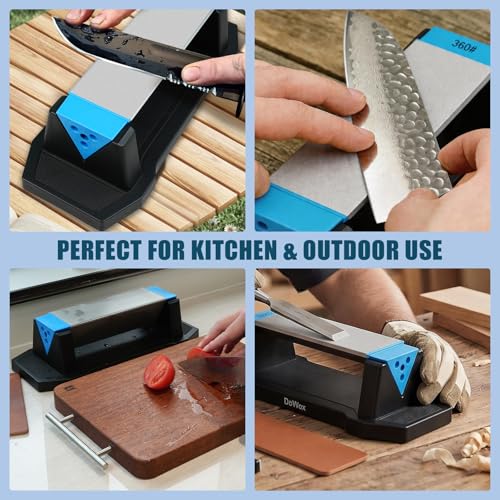 Image of Diamond Knife Sharpener, Larger Sharpening Stone, 360 /600 /1000 Grit Whetstone Knife Sharpener Kit with Honing Guide, Angle Guide, Leather Strop for Kitchen Knives, Chisels, Tools, Outdoor Gear