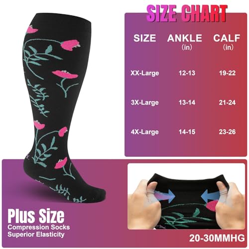 Image of bropite 3 /4 Pairs Plus Size Compression Socks for Women & Men 20-30 mmhg-Extra Wide Calf Support Socks for Medical,Running