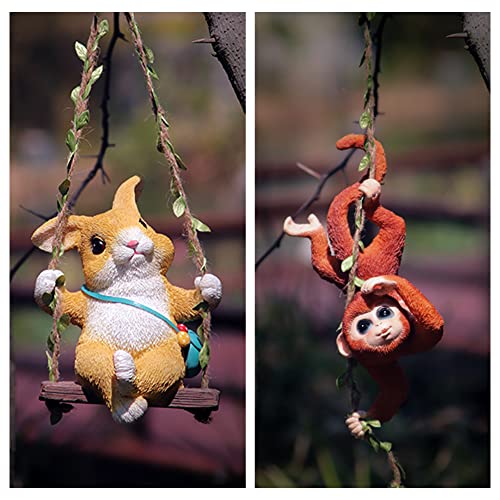Wayuto Swing Monkey Garden Statue Ornament Decorative Hanging Hammock Animal Figurines Cute Resin Monkey Figure Outdoor Funny Garden Decor For Patio Yard Lawn Fence Pathway Backyard Landscape Tree #TOP1