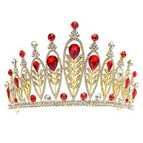 MoGist Corona de boda con forma de hoja, brillantes, corona nupcial, diadema de princesa, para ceremonias, bodas (dorado + rojo)