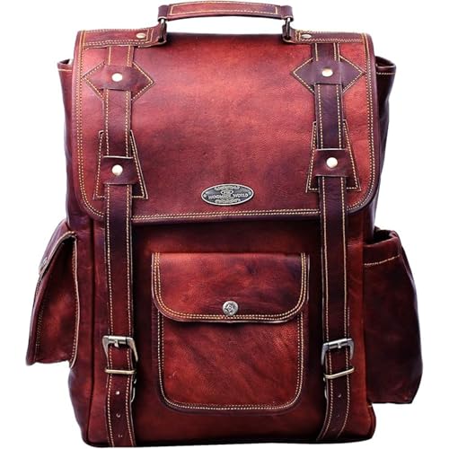 HULSH Handgefertigter 40,6 cm großer brauner Leder-Rucksack für Herren im Vintage-Stil,...