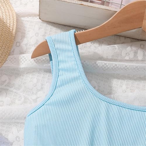 BILIKEYU Girls Sleeveless Casual Beach Dress Crewneck Elastic High Waist Ruffle A Line Flowy Dresses for Kids 63