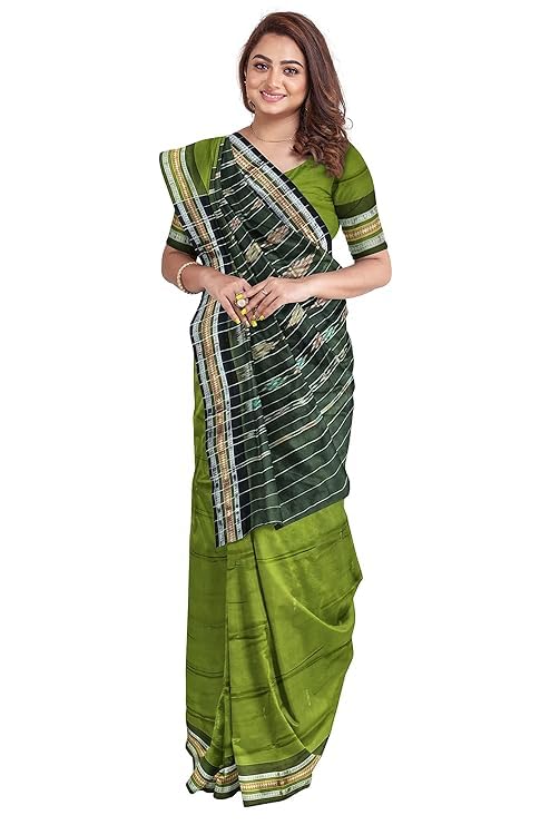 Image of Sambalpuri Handloom Saree Women's Cotton Saree Odisha Handloom Handmade Pure Cotton Khandua Natural Cotton Ikat Sambalpuri Saree For Women Ikat Handloom Saree For Women