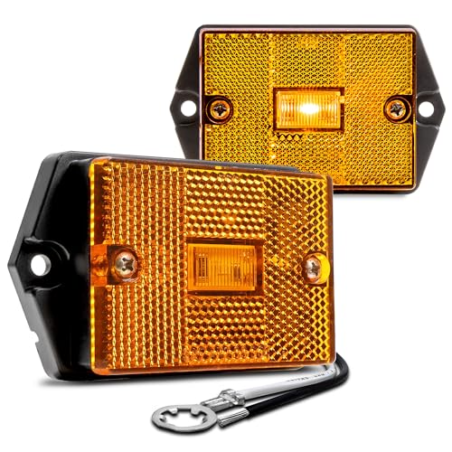 TRUE MODS 2pc 2x3 3x2 Inch Amber LED Surface Mount Side Marker Light [DOT FMVSS-108] [SAE AP2] [IP67 Waterproof] [Integrated Reflector] for Utility Boat Trailers Over 80