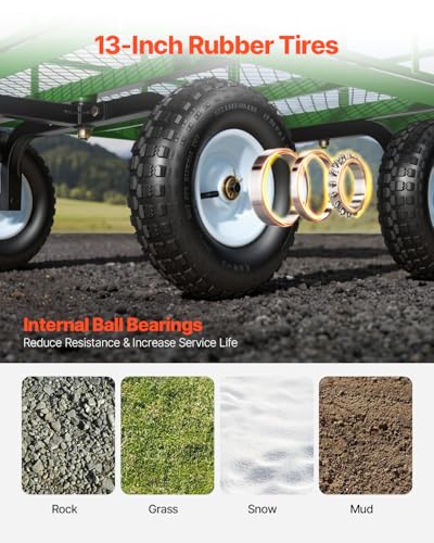 Image of VEVOR Steel Garden Cart, 1200 lbs Heavy Duty Pullable Garden Wagon Yard Cart, 2 in 1 Outdoor Metal Utility Wagon Yard Trailer with 13 inch All Terrain Tires, Mesh Detachable Sides and 180 Rotating Handle