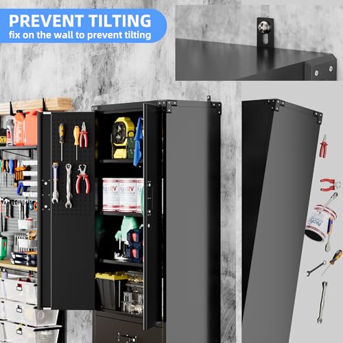 Image of Metal Garage Storage Cabinet with Wheels, 2 Drawers and Pegboard Doors