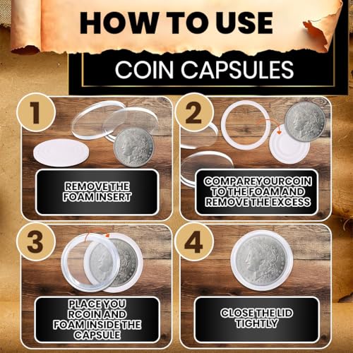 Image of Climberty 60 Pcs Coin Box with 5 Sizes Protective Gasket, Clear Plastic Coin Capsule Holder for 17-40mm Coins, Tokens, Medals, Collecting Storage Organizer