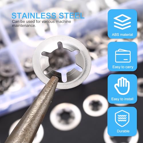 340 Stk Sicherungsscheiben, Unterlegscheiben, Innenzahn Schnellverschluss, Sicherungsring Haltering Snap Sortiment Kit - M3/M4/M5/M6/M8/M10/M12, Silber