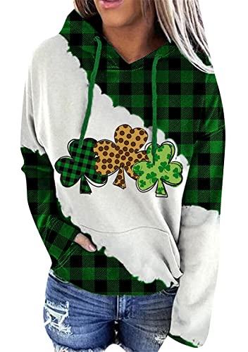 Image of Women's St. Patrick's Day Hoodie Sweatshirts Irish Stylish Shamrock Clover Print Casual Pullover Tops
