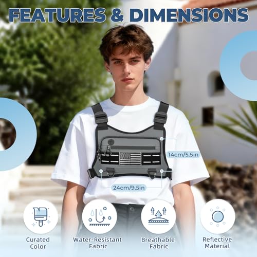 Image of Muserise Sports Chest Bag For Men Women, Water Resistant Lightweight Front Chest Pack, Running Vest Bag With Built-In Phone Holder & Extra Storage For Workouts, Running, Cycling (Gray)
