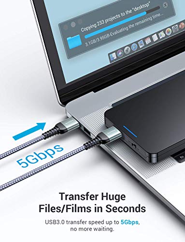 Ainope 10Ft Usb 3.0 A To A Male Cable,Usb 3.0 To Usb 3.0 Cable [Never Rupture] Usb Male To Male Cable Double End Usb Cord Compatible With Hard Drive Enclosures, Dvd Player, Laptop Cool-Grey #TOP4