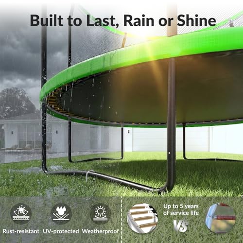 Image of ACWARM HOME Trampoline Outdoor 8FT 10FT 12FT 14FT 15FT 16FT Trampoline with Basketball Hoop and LED Lights, Recreational Trampolines for Kids and Adults with Enclosure Net & Ladder, ASTM Approved