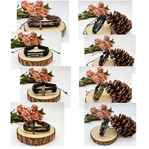 WAINIS 8PCS Braided Leather Cross Bracelets for Men Woven Bracelet Vintage Religious Christian Adjustable Wristband Bracelets Set4