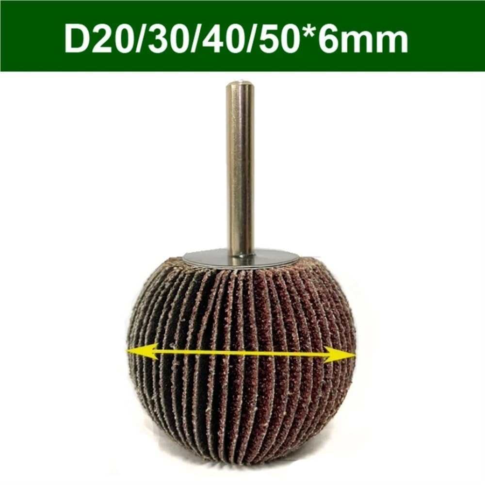 Szlifierka taśmowa z papierem ściernym, Spherical Flap Wheel Head Diameter 20-50mm Grit 60-180 6mm Shank 4 Pcs(60 Grit)