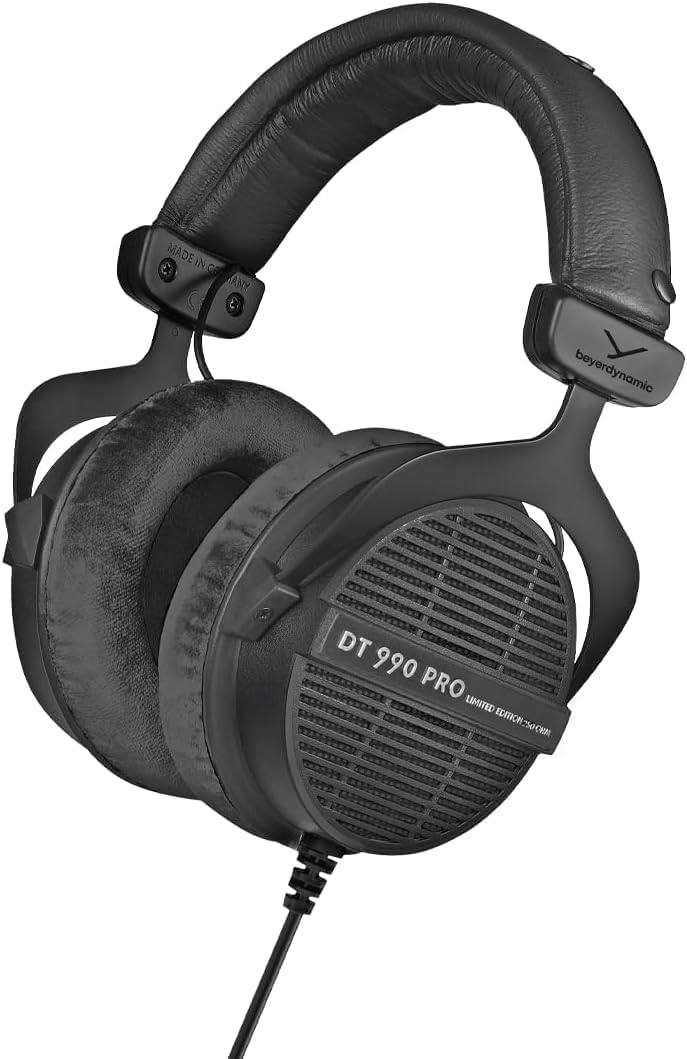 beyerdynamic DT 990 PRO Studio Headphones (250 Ohm, Black) (Renewed) | Open Back, Over Ear, Wired Professional Mixing, Music Production, Editing, Black Audiophile Velour Ear Pads