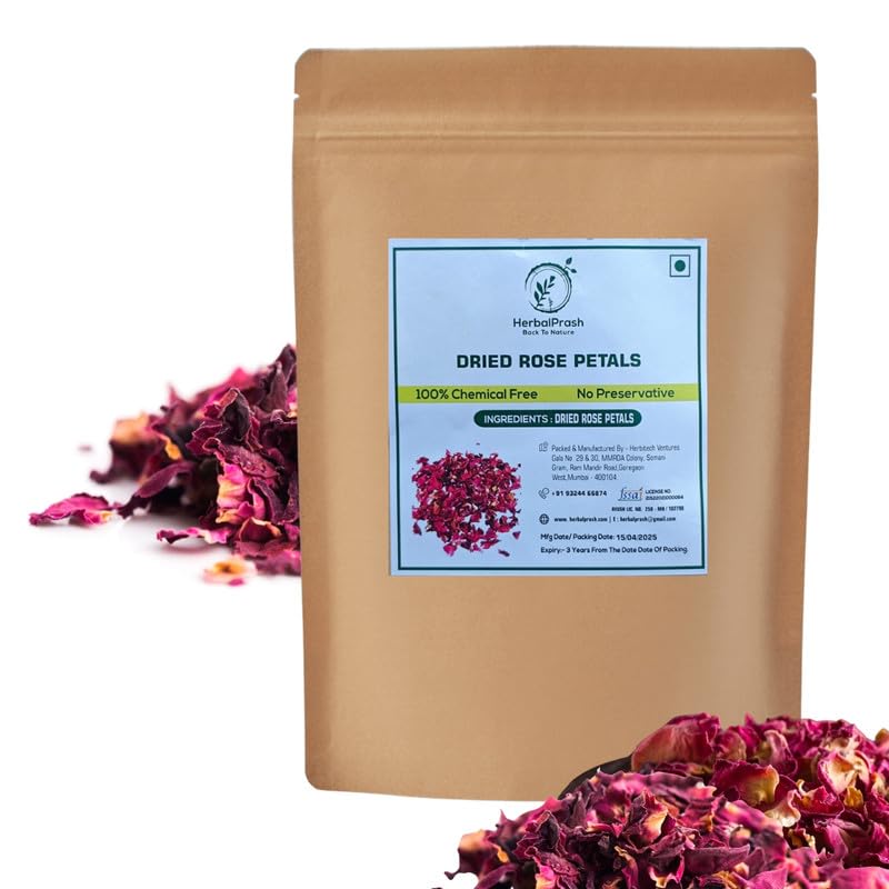 Image of HERBALPRASH Dried Rose Petals - 500g | Gulab Patti | Dry rose petal edible | For Hair, Skin &Tea | Sun Dried | Decoration for Jam, Food, Sweets, Chikki & Dry Fruit, Making Water, Tea