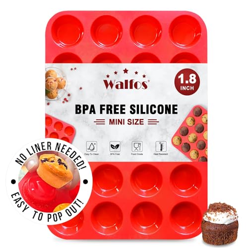 Walfos Mini Muffin Trays 24 Silicone Small Cupcake Cases Mould Baking Pan for Cupcakes Brownies Muffins Pudding