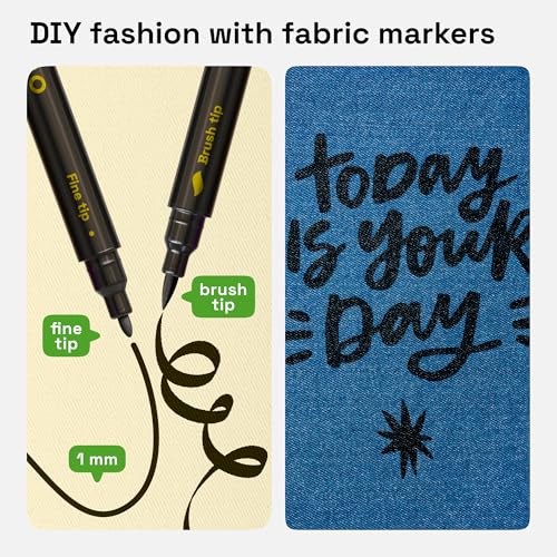 Image of ARTISTRO 5 Black Fabric Markers for Clothes and Textiles - Permanent No-Bleed Fabric Decorating Kit for T-Shirts, Bags, Canvas, Shoes, and Crafts