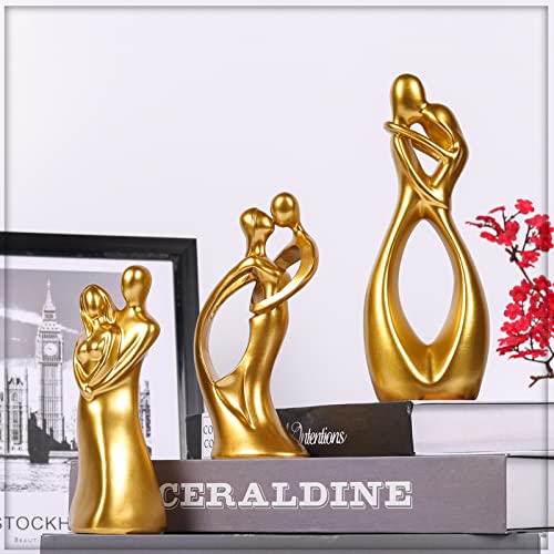 Oliruim Golden Home Decor Accent Sculpture Lovers Hug Kiss Figurine Set Of 3 Valentine's Day Decorations Couple Statues Wedding, Coffee Table Decoration. (Gold) #TOP2