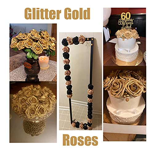 Cosybeau Gold Roses Black Roses Artificial Flowers Wedding Gold Roses Artificial Flowers Decorations, Gift For Her And Him Gold Flowers For Party #TOP2