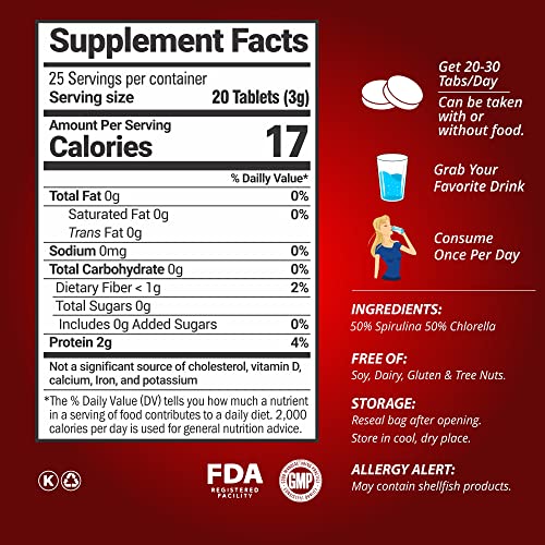 Spirulina Chlorella Cracked Cell Wall Super 50-50 Super-Pack 1,000 Tablets - Raw Organic Gluten-Free Non-Gmo Green Superfood. High Protein, Chlorophyll & Nucleic Acids. No Preservatives, No Fillers #TOP2