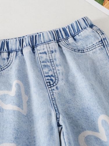 WDIRARA Girl's Graphic Print Elastic Waist Jeans with Pockets Wide Leg Long Pants3