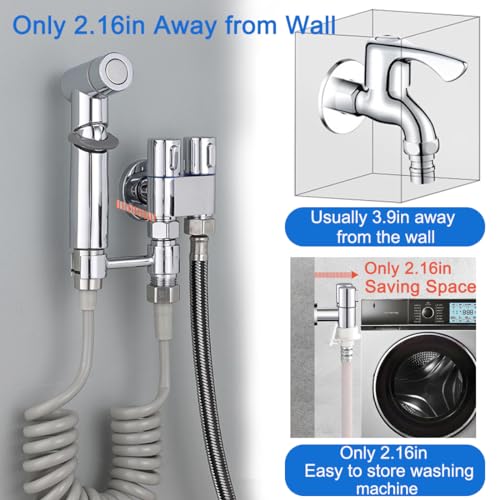 Handheld Bidet Sprayer for Toilet, 1-In-2-Out Dual Control Valve Bidet Attachment, Adjustable Water Pressure Control Hand Sprayer Kit for Feminine Wash, Pet, Cloth (Silver)